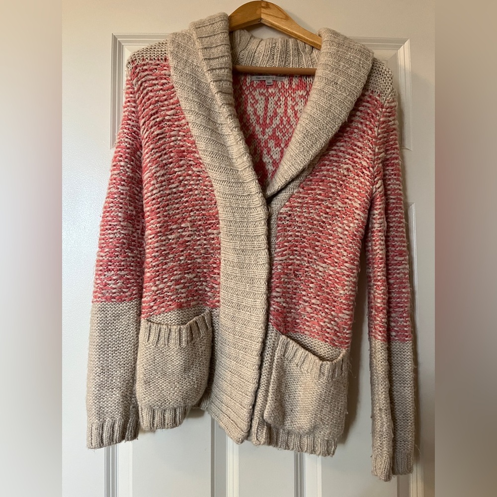 GAP Pink and Cream Women's Cardigan Sweater